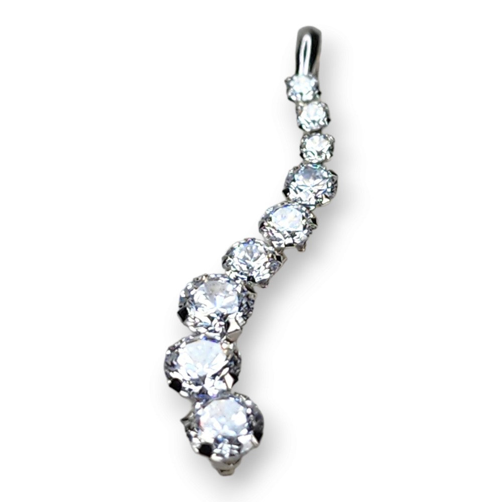 JCM Pendant 14KT White Gold Vintage CZ S-Curve Prong Set Graduated